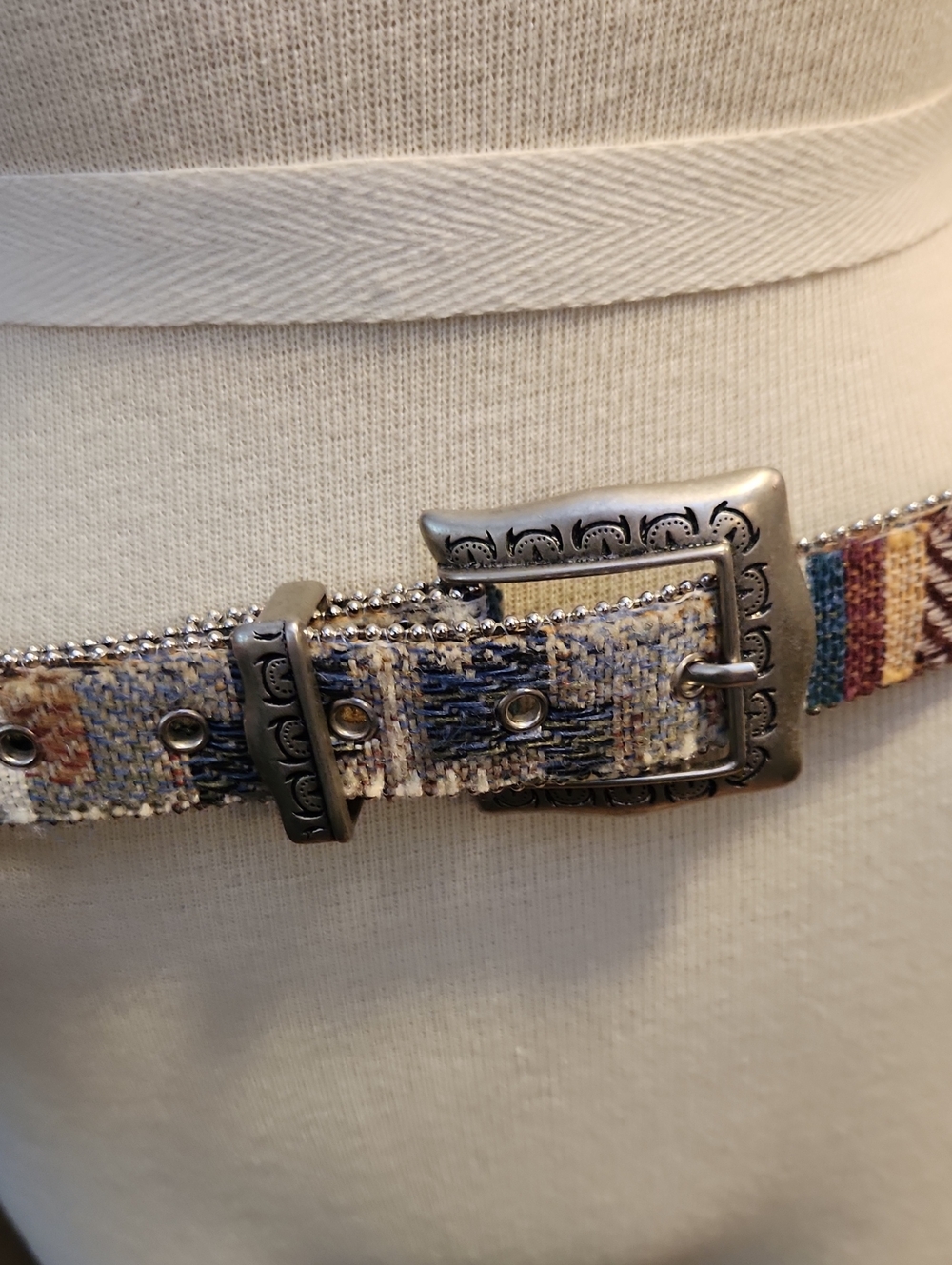 Woven Multicolor Belt Decorative Silver Buckle Western Southwestern Rodeo